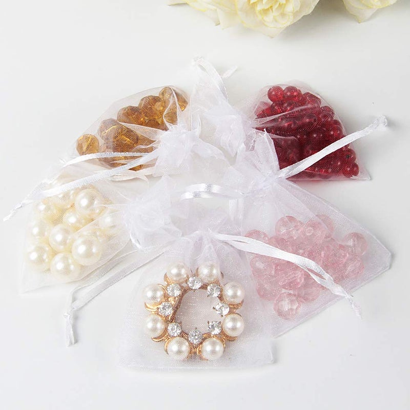 Stratalife Organza Bags 5x7 Drawstring Baggies 100 Pcs Small Mesh Jewelry Pouches Party Favor Goodie Bags for Wedding Tulle Gifts (White) - Image 4